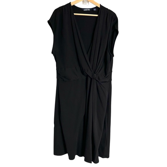 Lands End Petite Faux Wrap Dress Black Cap Sleeve Size 2X 20W-22W - Picture 2 of 11